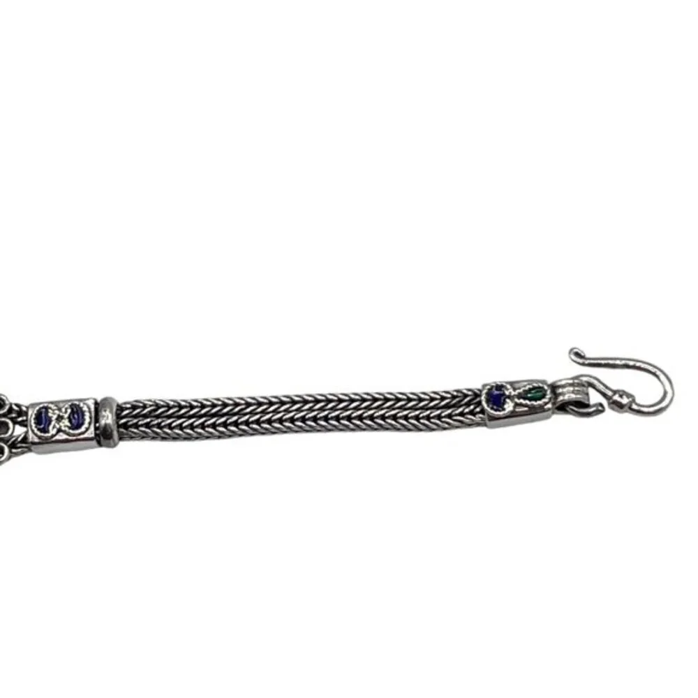 Oxidized Rare .825 Silver Enamel Chain Bracelet